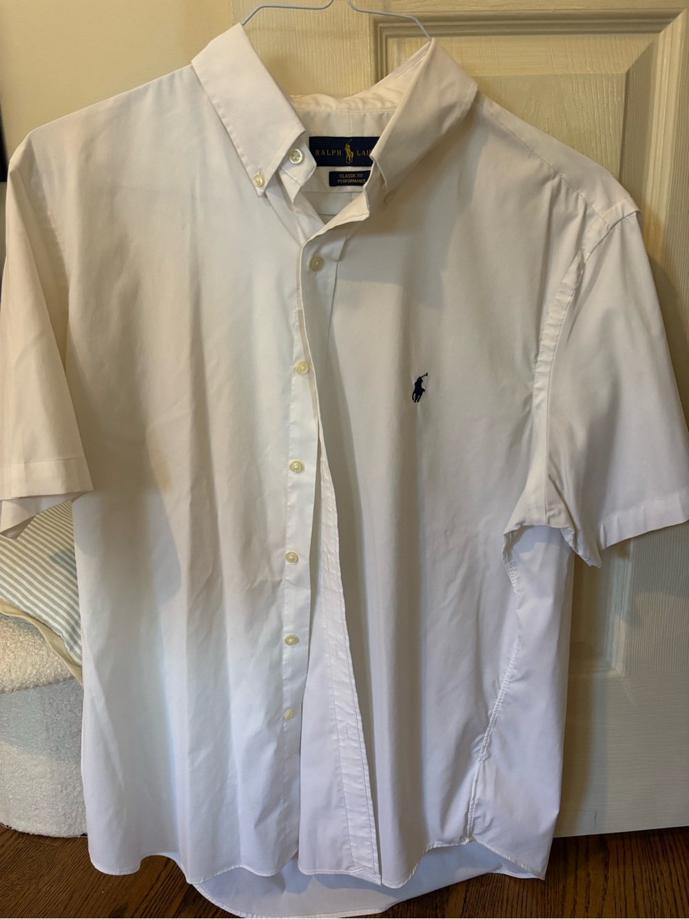 Ralph Lauren White Short Sleeve Button-Down Shirt with Navy Pony